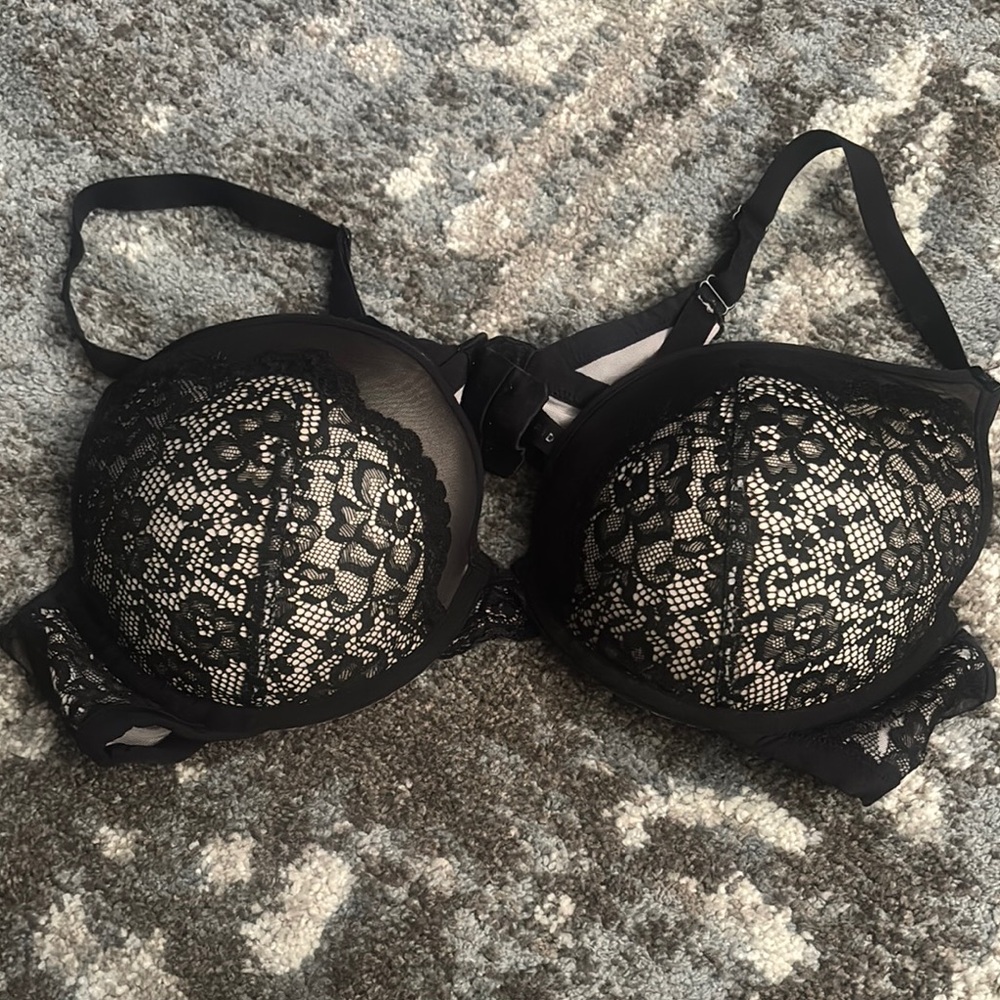 Torrid Black Full Coverage Bra with Lace Overlay and Adjustable Straps